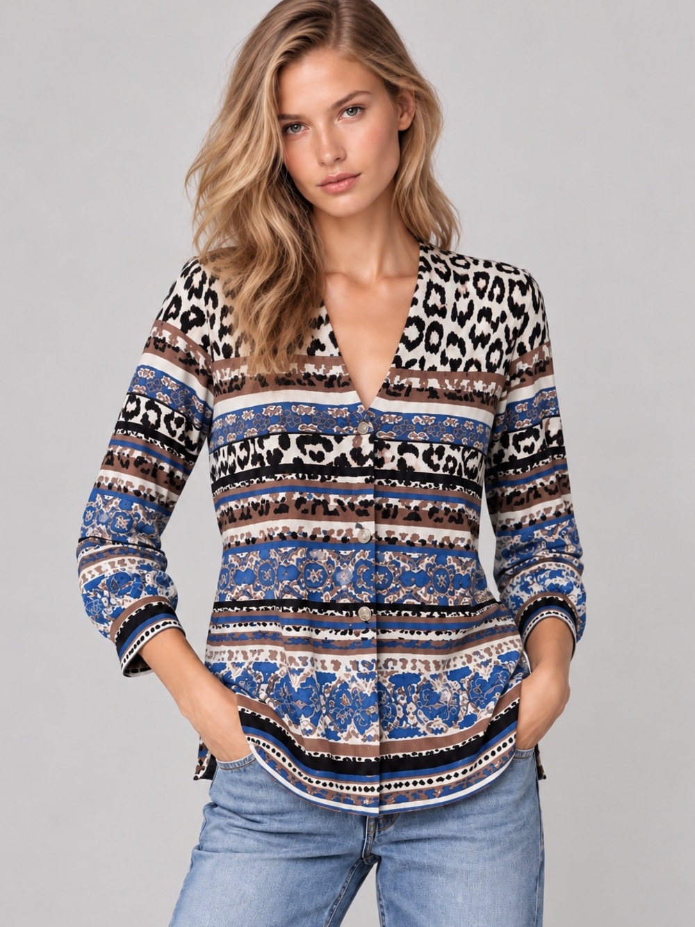 NWT Chico’s Animal Fair Isle Leopard Print Cardigan Sweater English Cream Size M